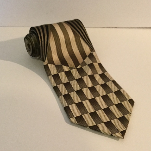 Valentino Rudy Mens Tie Green White 100% Silk - Picture 1 of 3